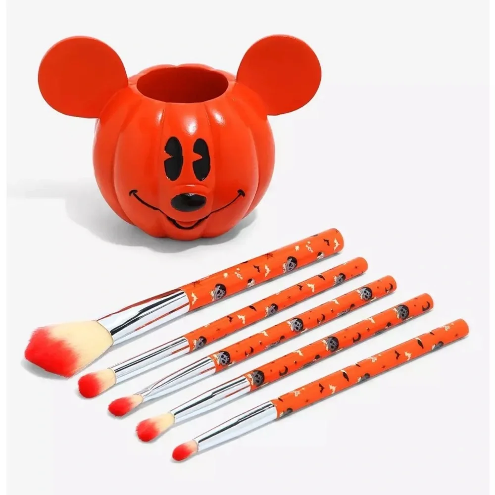 NIB Disney Mickey Mouse Jack-O'Lantern Makeup Brush Set & Holder